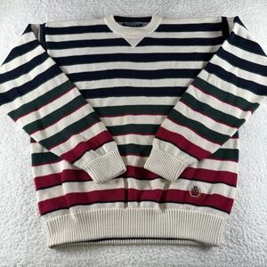 Y2K Tommy Hilfiger Men's Knit Sweater Striped Blue Red White XL Logo Patch